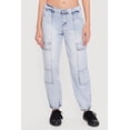 thumbnail image 3 of Women's Acid Wash Denim Joggers with Cargo Pockets, 3 of 4