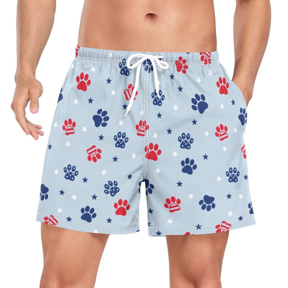 FORMRS Mens Swim Trunks Mesh Liner Quick Dry Casual Beach Board Shorts with Pockets, Sizes S-2XL, Blue Cartoon Paw Pattern
