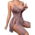thumbnail image 2 of Faithtur Femmes Été 2PCS Lingerie Ensembles Sans Manches Dentelle Pure Robe de Nuit avec String Taille Basse, 2 of 4
