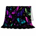 thumbnail image 2 of Cartoon Bats Neon Moons Stars Magical Space Scene, Cozy Friendship Quote Scene, Warm Flannel Blanket for Living Room and Reading Nook, Art Lovers Friendship Gift, Fantasy Home Decor, 2 of 9
