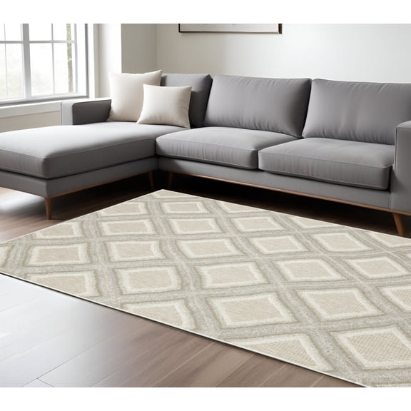 10' X 13' Gray And Beige Diamond Area Rug