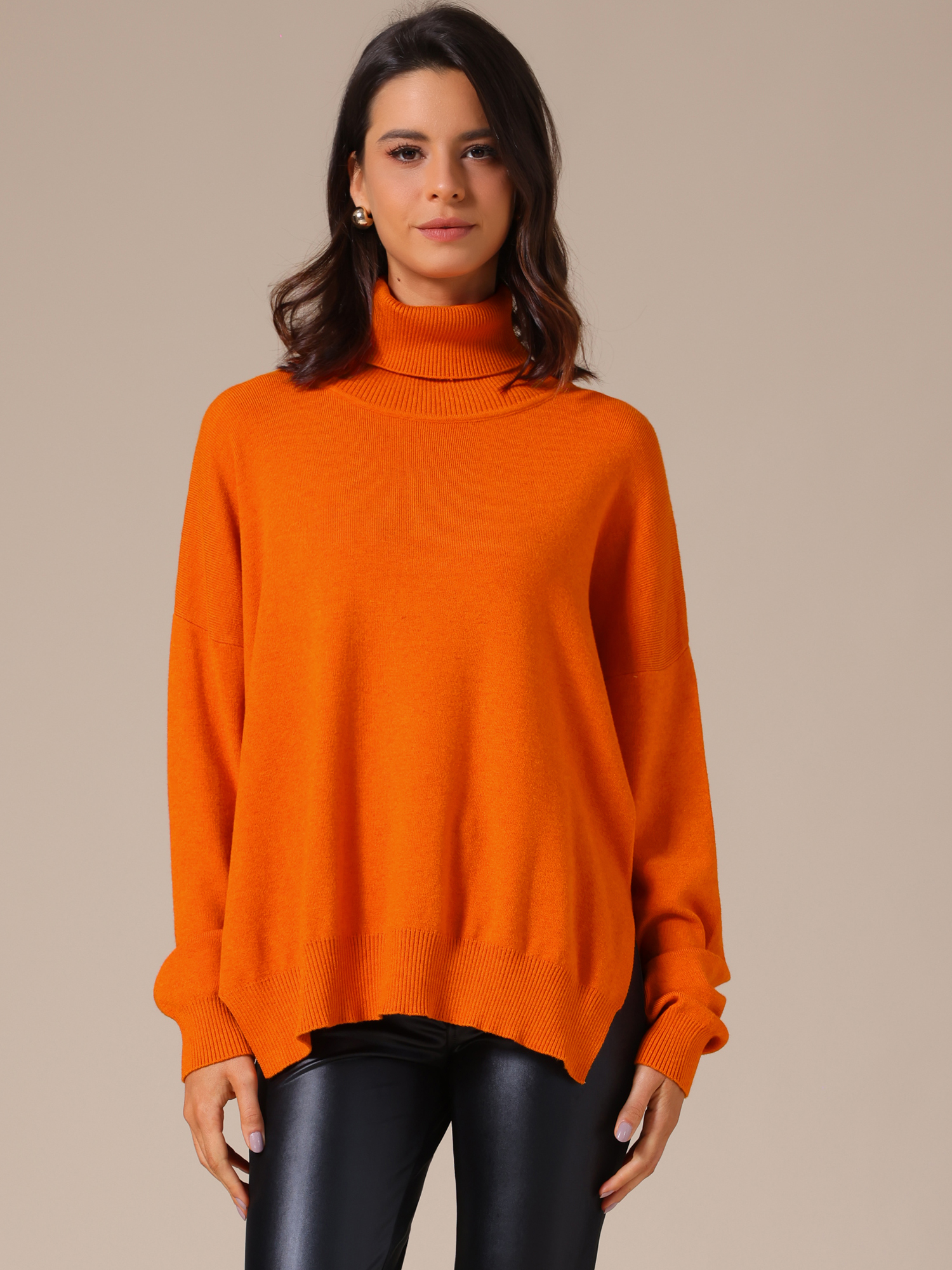 DARING DIVA Turtleneck Sweater Pullover Fall Winter Outfits 2XL Orange