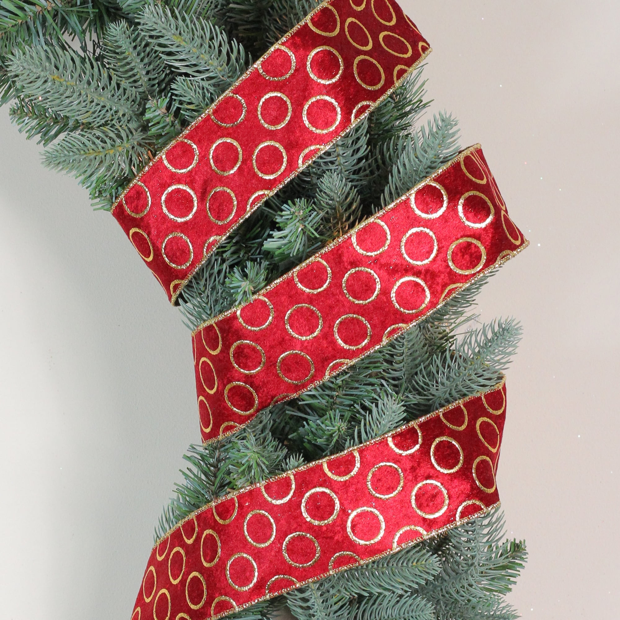 Northlight Red and Gold Circle Wired Christmas Craft Ribbon 2.5" x 16 Yards