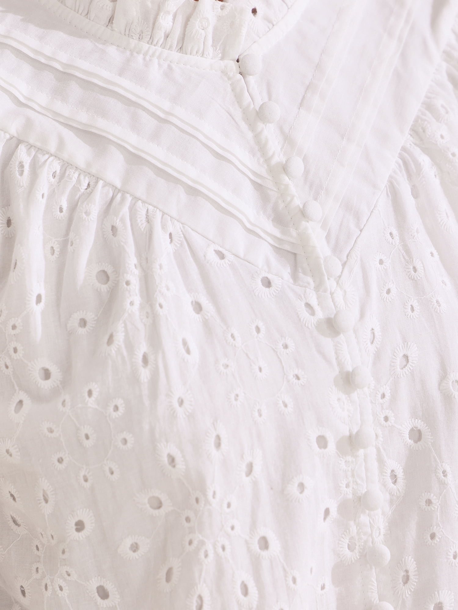 DARING DIVA Women's Crochet Hollow Out Ruffle Neck Peasant Blouse M White