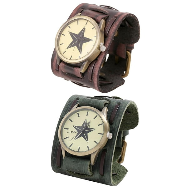 Reloj de cuero PU, pulsera de esfera grande, brazaletes de reloj, correa ancha de regalo, pulsera de hip hop para el día , Navidad, cumpleaños, día de San Valentín Marrón Duro Verde jinwen reloj de pulsera