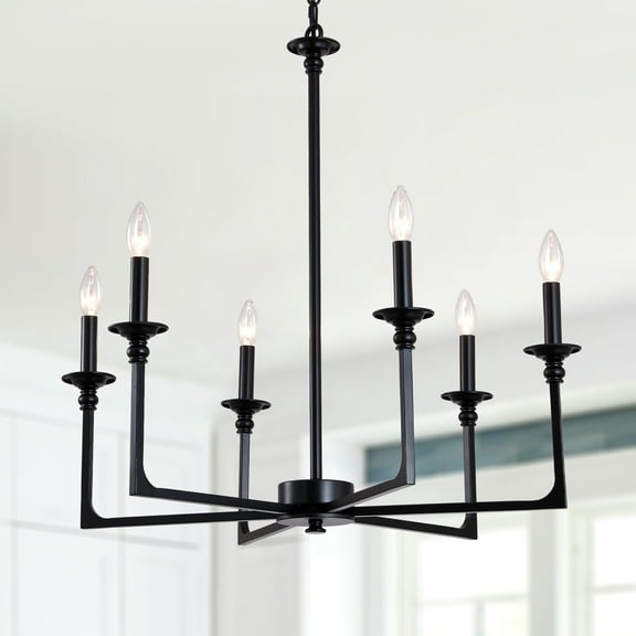 Bella Depot 28" Black Industrial Metal Line Chandelier 6-Light Adjustable Pendant Light for Kitchen Island