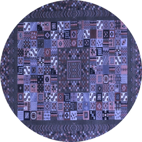 Ahgly Company Machine Washable Indoor Round Abstract Blue Contemporary Area Rugs, 5' Round