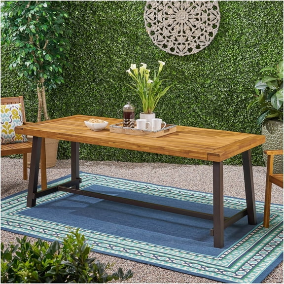 JERFIT 8-Person Outdoor Patio Dining Table, Teak Weather-Resistant Acacia Wood with Metal Frame for Garden, Yard, Poolside