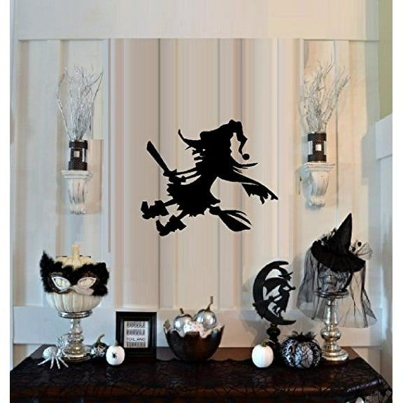 Decal ~ WITCH ON BROOM Goofy ~ HALLOWEEN: WALL OR WINDOW DECAL, 13" x 14"