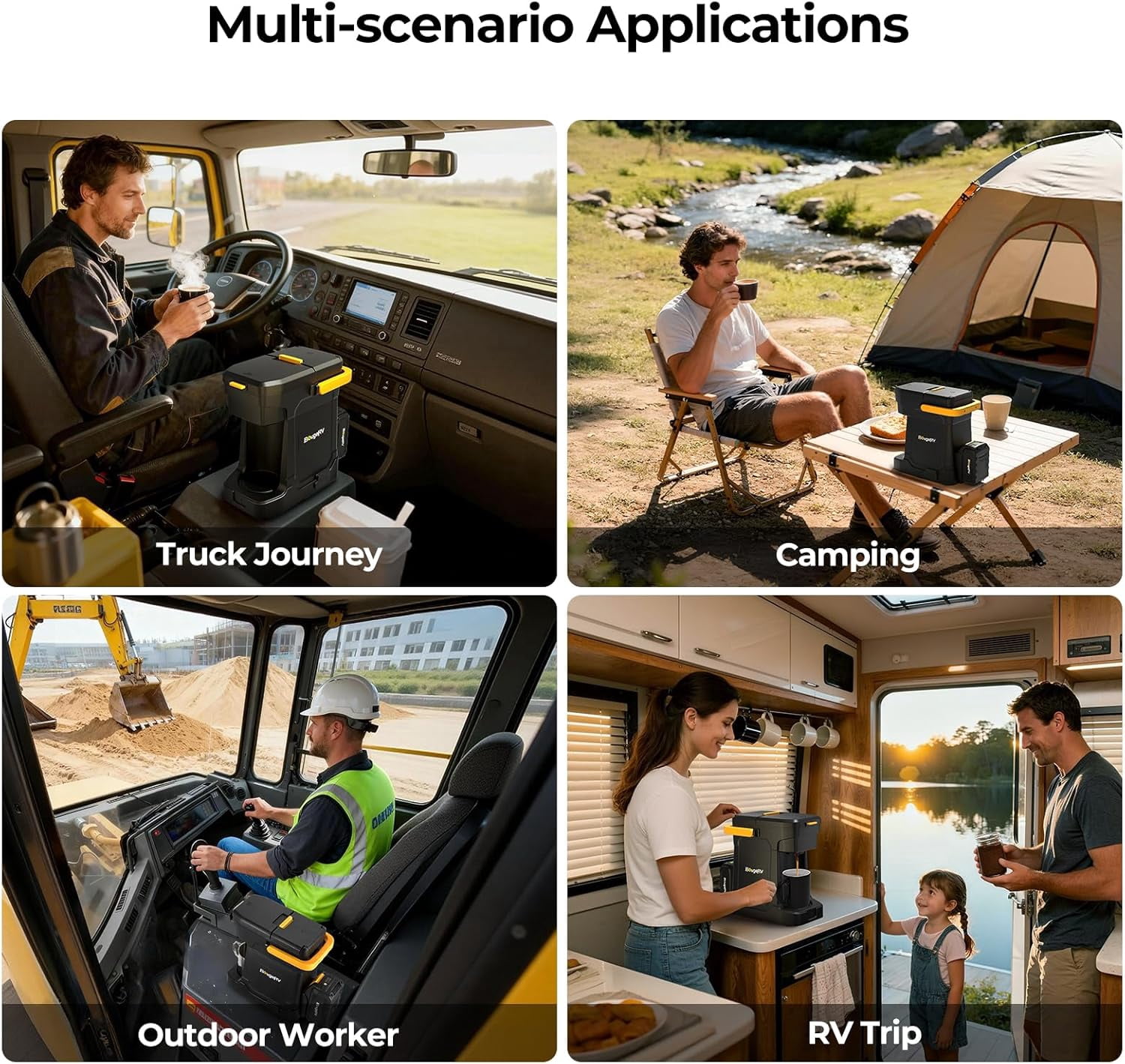 BougeRV Coffee Machine w/ 18V 8Ah Battery Powered Compatible with K Cup Coffee Pods & Ground Cordless Coffee Maker for Travel Camping Outdoor Worker Home