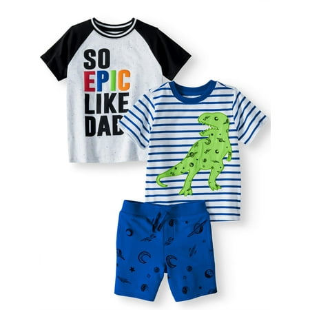 Garanimals Graphic T-Shirt, Graphic Raglan Tee, & Print French Terry Shorts, 3pc Outfit Set (Toddler Boys)