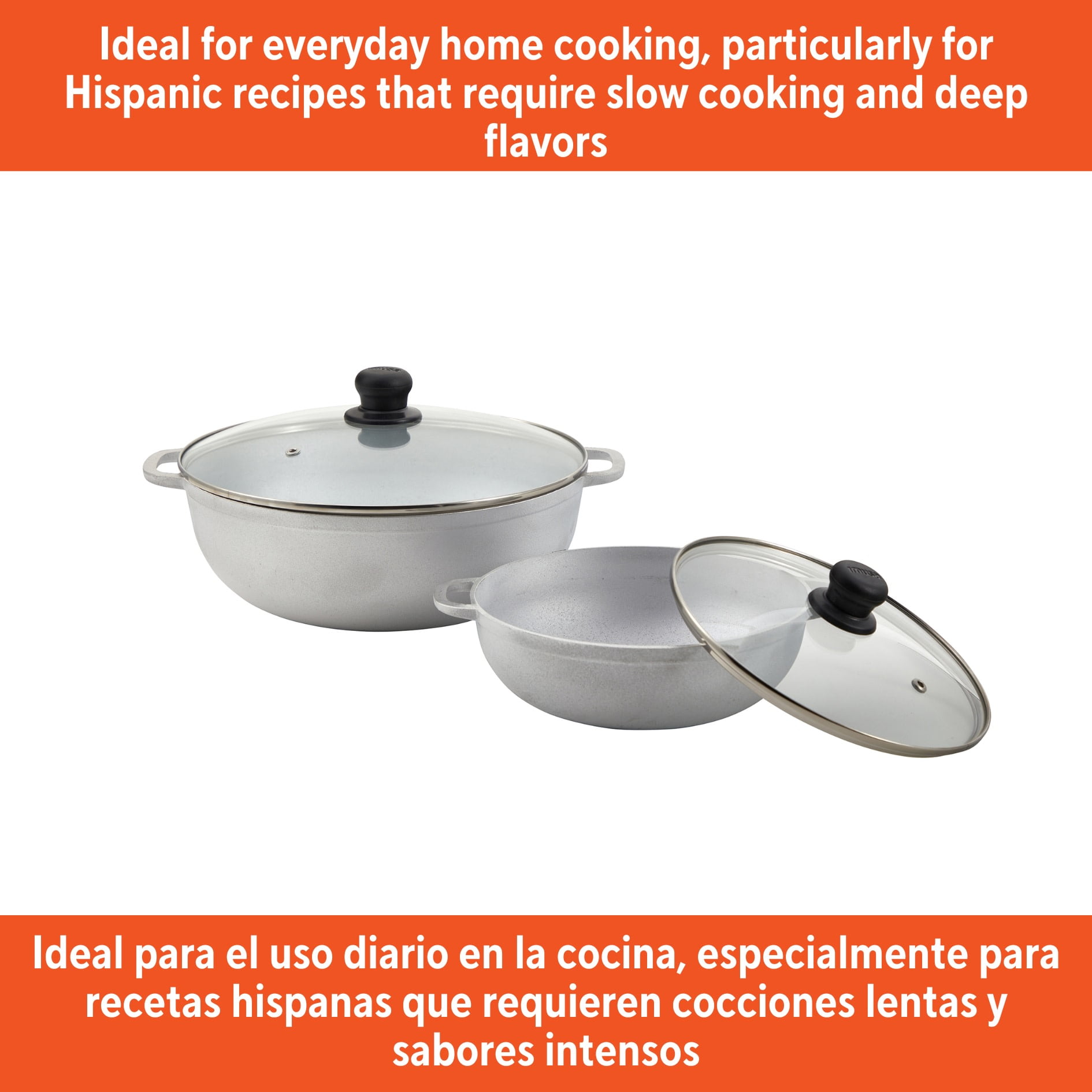 IMUSA 2.5/7.0qt Cast Aluminum Caldero 2pc Set with Glass lid - 22/30cm