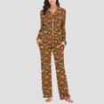 thumbnail image 5 of sdhkgrrt Women's Plus Size 2 Piece Pajama Set Collared Long Sleeve Shirt Wide Leg Pants Halloween Printed Lounge Outfit Soft Loose Matching Casual Fall Tracksuit, Orange L, 5 of 8