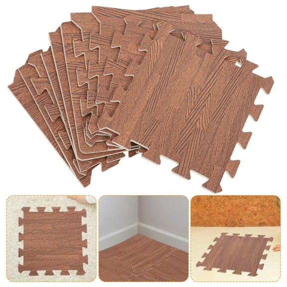 IBASETOY 10Pcs Brown Eva Puzzle Floor Mat Non Slid Protective Wood Grain Mat for Home Use