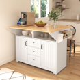 thumbnail image 1 of Grand Îlot de Cuisine Moderne avec 2 Rallonges Rabattables, Chariot de Cuisine Roulant sur 5 Roues avec Prise de Courant, Table de Salle à Manger Pliante pour Cuisine, Salle à Manger (Blanc/pliable), 1 of 9
