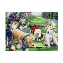 Trademark Fine Art Jenny Newland Golfing Puppies Canvas Wall Art - 24x32