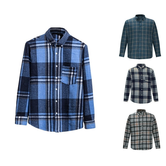 Afuyipoi Men's Striped Button-Up Big & Tall Shirt,with Pocket Casual Long Sleeve Stylish Quick-drying Shirt Blue 2XL