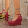thumbnail image 4 of Miluxas Women's Mary Jane Wedge Solid Buckle Evening Dress Round Toe Platform Shoes Pumps Red 9(42), 4 of 9