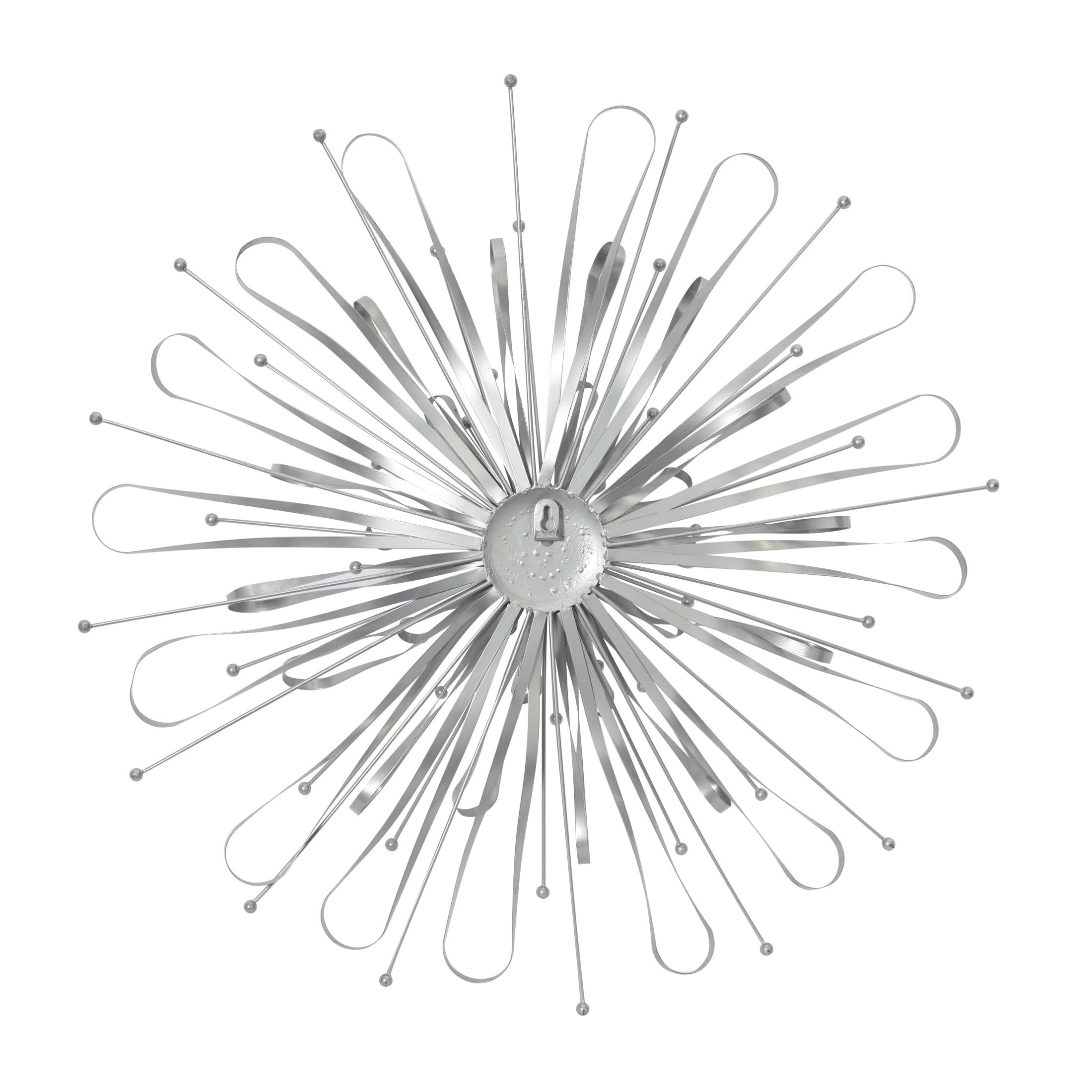 DecMode Silver Metal 3D Looped Floral Starburst Wall Decor with Orb Details (3 Count)