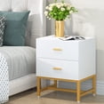 thumbnail image 6 of Tribesigns Striped 2-Drawer Nightstand: Modern End Table & Bedroom Organizer, White & Gold, 6 of 7