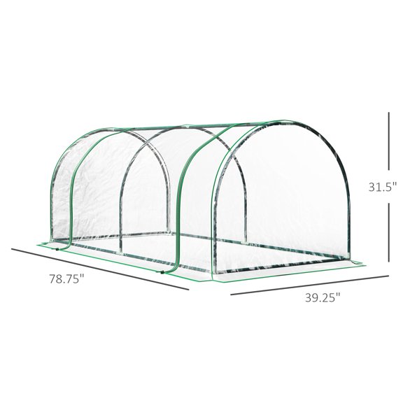 imerelez Mini Greenhouse, Waterproof Cloche Cold Frame, 7' L x 3' W x 2.5' H Portable Hot House, 4 Zippered Doors, Green