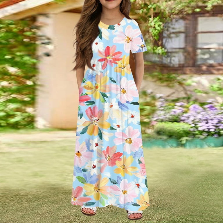 XADYUY Girls Summer Dress Size 14-16 Casual Floral Print Short