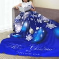 thumbnail image 6 of Throw Blanket Merry Christmas Blue Ball Snowflake Xmas Couch Blankets Plush Flannel Cover Lightweight Soft for Living Room Bed Sofa Travel Office Camping 60 x 80 Inch, 6 of 6