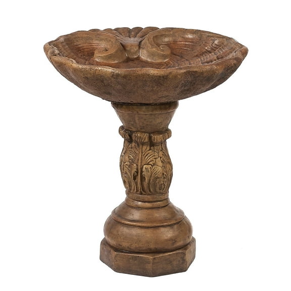 Solid Rock Stoneworks Small Leaf/Swirl Birdbath- Espresso - 21" Tall x 19" Diameter