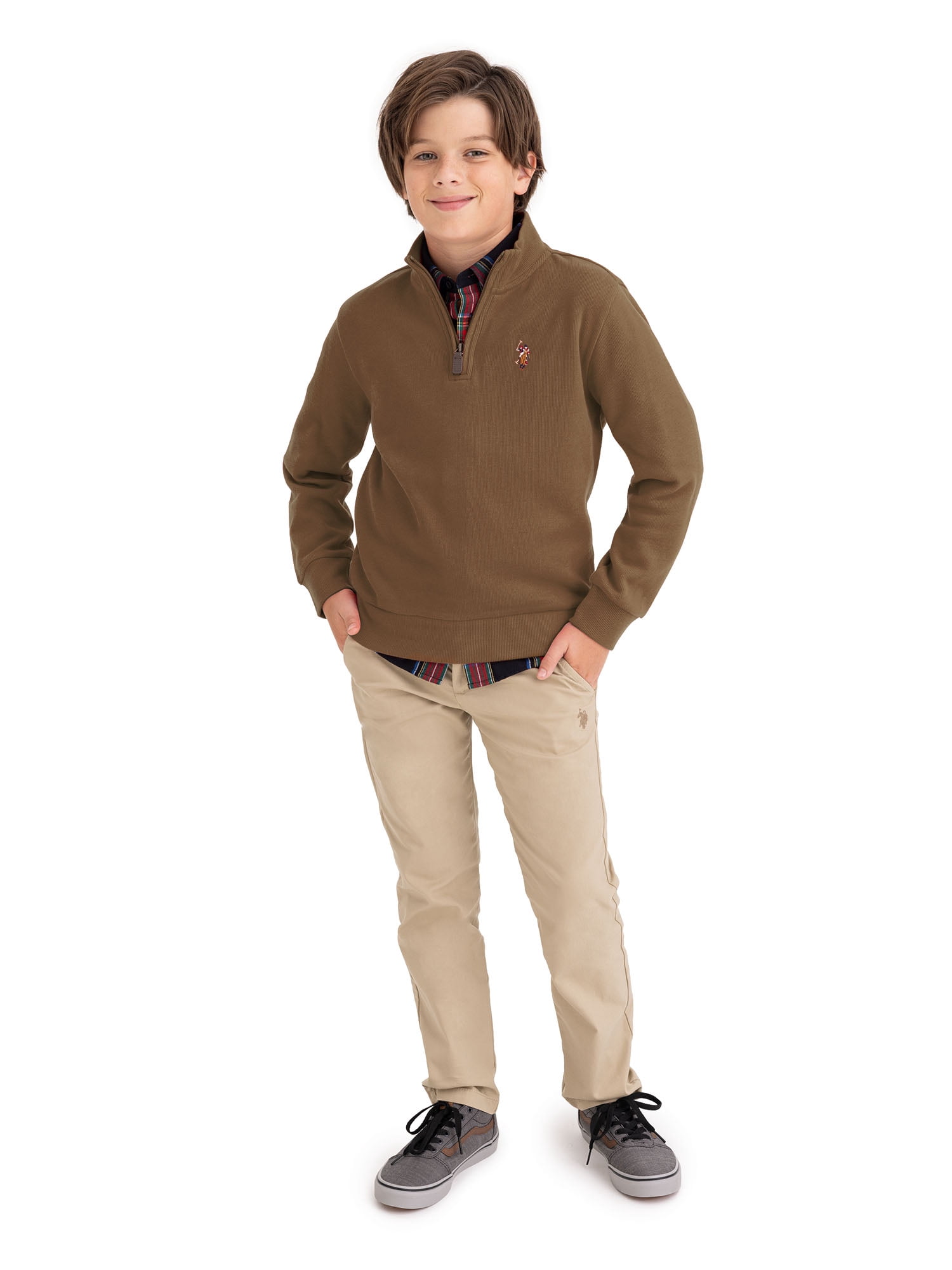 U.S. Polo Assn. Boys Flatback Rib Quarter Zip, Sizes 4-18