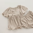 thumbnail image 2 of YunPes Baby Girl Summer Doll Shirt Bread Shorts Plain Color Simple Suit Wear At Home and Out for 0-18 Months, 2 of 9