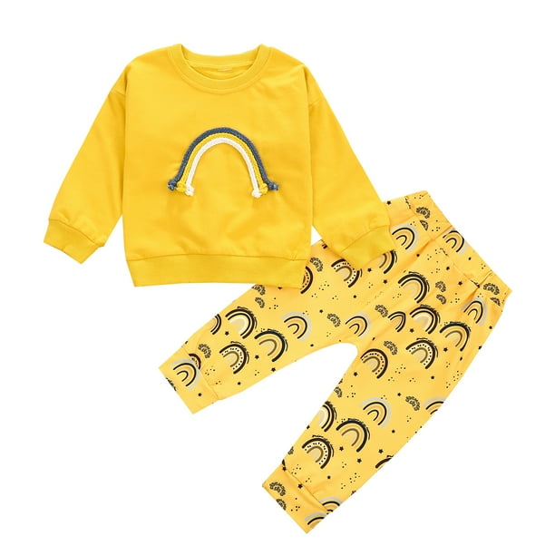 Ziyixin Ziyixin Baby Girl Fall Spring Rainbow Printed Set Clothes Casual Long Sleeve Rainbow Pullover Top Pants 2pcs Outfits Set Walmart Com Walmart Com