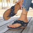 thumbnail image 6 of Navy Womens Wedge Heels Sandals Open Toe Rhinestone Embellished One Strap Slip On Pu Casual Summer Shoes Navy Size 37 Foot Length 925 Inches, 6 of 9