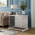 thumbnail image 3 of Wooden Dog Cage Crate, Seizeen 34" Length End Table with Wide Tabletop, Dog House Cage with Lockable Door & Movable Salver for Indoor/Outdoor, Modern Home Furniture, White, L0016, 3 of 10