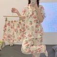 thumbnail image 1 of Pijamas de mujer de verano de manga corta para mujer Pantalones cortos Cárdigan Traje de tres piezas Ropa fina de dibujos animados para el hogar Primavera y otoño, 1 of 4