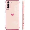 thumbnail image 4 of Compatible with Samsung Galaxy S21 Case Love Heart Plating Electroplate Luxury Elegant Case Camera Protector Soft TPU Shockproof Protective Corner Back Cover Galaxy S21 Case -Pink, 4 of 10