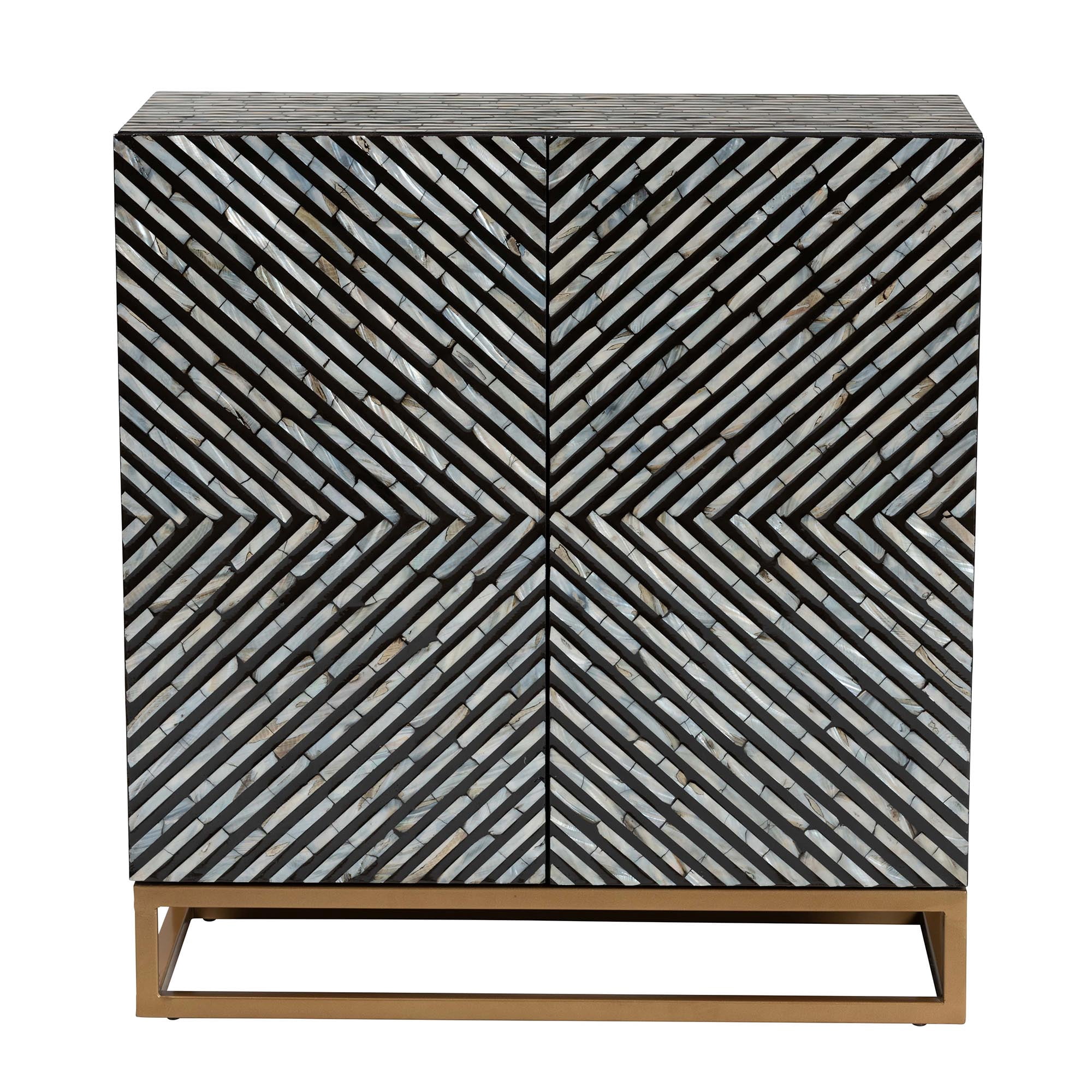 Baxton Studio Belenus Mother of Pearl BOHO Storage Cabinet, 2-Door, Black