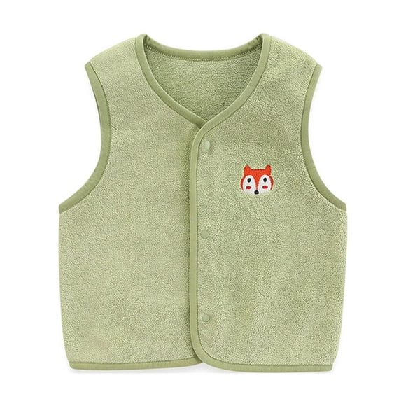 EQWLJWE Boys Girls Autumn Winter Warm Lightweight Sleeveless Faux Fur Jacket Baby Cute Fox Print Sleeveless Vest Fleece Warm Cardigan Waistcoat Button Coat Outerwear Baby Winter Clothes 6 Months-5 Years