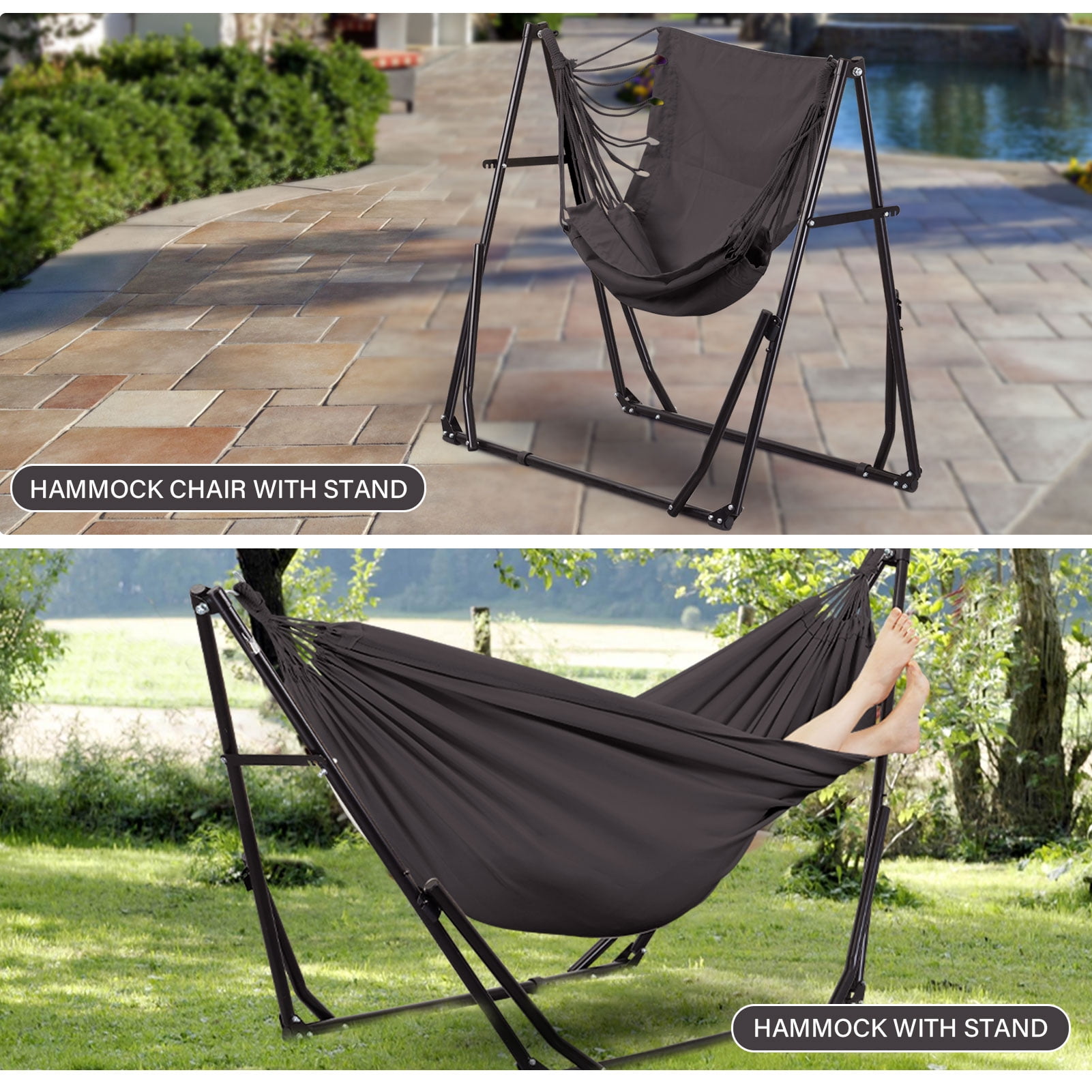 Ainfox 2 in 1 Hammock and Swing Chair with Stand, 550 lbs Capacity，Grey