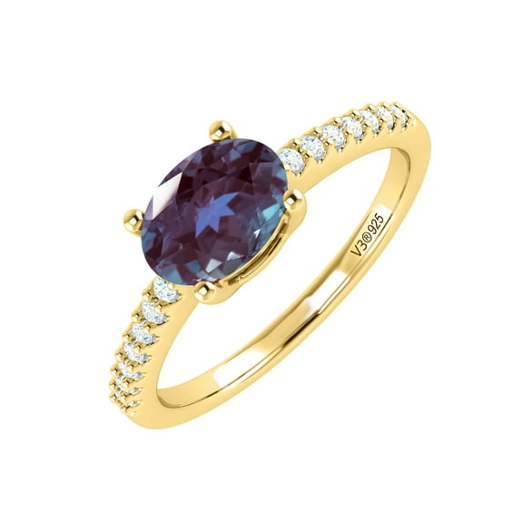 Gold Over Sterling Silver with Color Changing Alexandrite and White Topaz Solitaire Ring