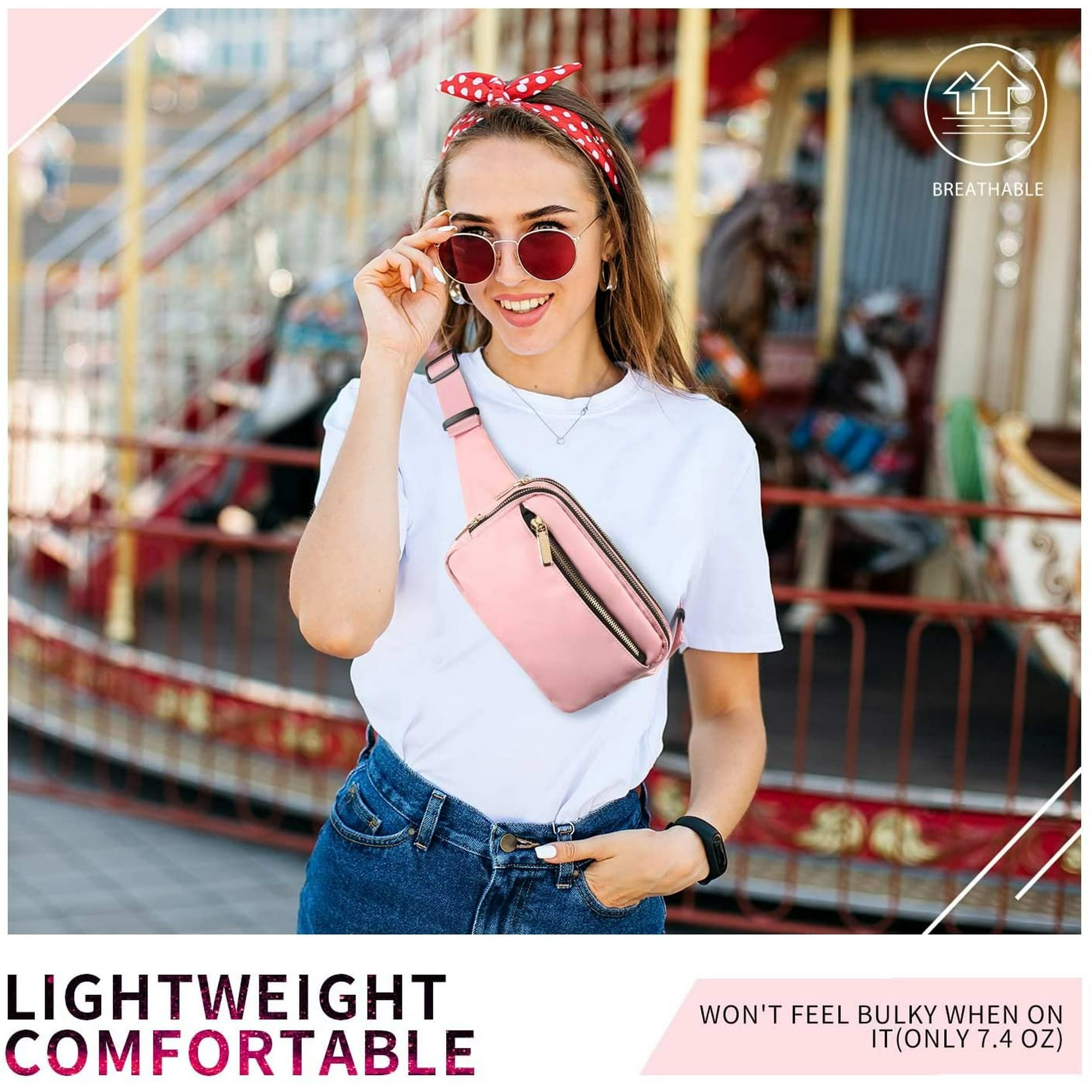 Fanny Packs for Women Men Fashion Waist Pack Belt Bags Pink Fanny Pack for Kids Girls Boys with 4 Zipper Pockets Adjustable Belts Cute Hip Bum Bag for ZMLEVE Travel Shopping Hiking