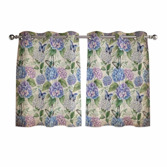 Purple Hydrangea Kitchen Curtains Window Panels, Spring Floral Elegant Pastoral Vintage Insulated Window Treatment Curtain, Grommet Curtains for Bedroom/Living Room/Bathroom, 2 Piece 52"Wx45"L