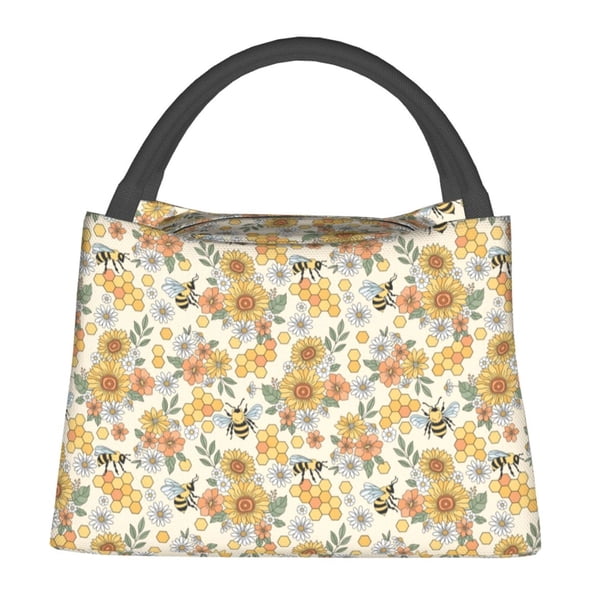 Balery Hippie Bee Honeycomb Bolsa de Aislamiento Portátil – Bolsa de Almuerzo con Forro de Aluminio Mejorado, Funda Impermeable y Fácil de Limpiar para Picnic y Caja de Almuerzo