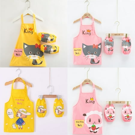 

Beechoice 3Pcs/Set Kids Aprons for Cooking and Baking - 4 Piece Set Kids Cartoon Aprons For Painting with Protective Sleeves for Kids and Kid Apron with Pockets Aprons for Kids Age 2-12