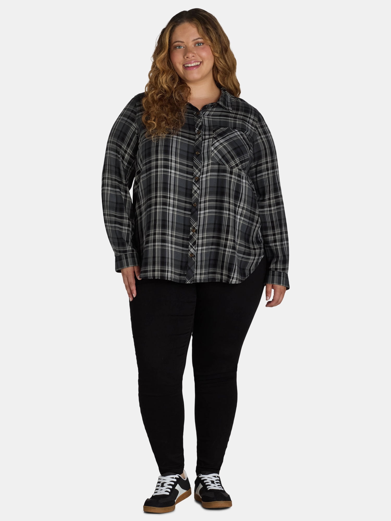 Terra & Sky Women's Plus Plaid Button-Down Shirt, Sizes 0X-5X