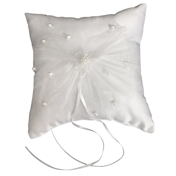 Cojín para anillos de boda, con flores, perlas y cinta de encaje, decorado para llevar anillos.
