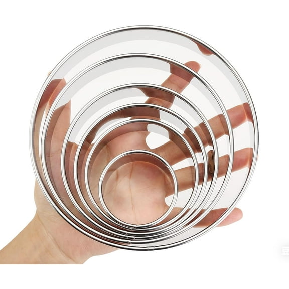 6 Round Cookie Cutters (2, 3, 3.5, 4, 5, 6 Inch), Stainless Steel Cookie Cutters for Baking, Large Round Cookie Cutter for Baking, Cakes, Donuts.,silver