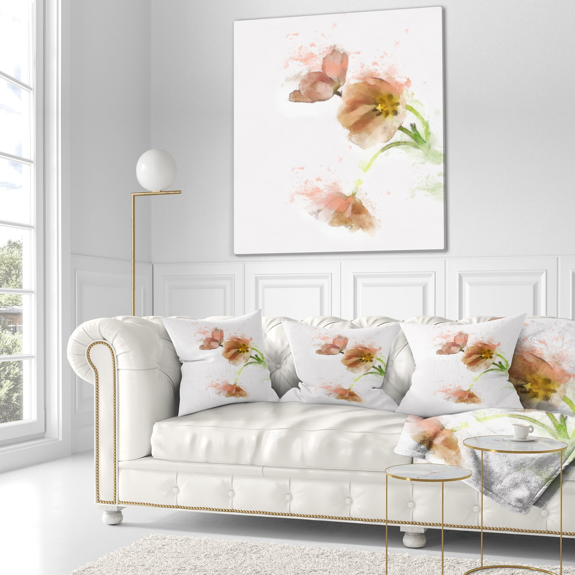 Designart Cute Tulips Illustration Watercolor - Floral Throw Pillow - 18x18