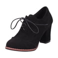 thumbnail image 1 of NECHOLOGY Botas Mujer Adulto Femenino Zapatos Botines mujer Botas de tobillo para mujer de tacón grueso con cordones tallados británicos de comercio exterior europeo y americano (Black, 8.5), 1 of 5