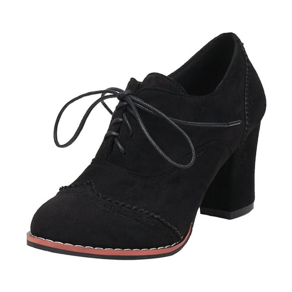 Wyzesi Ankle Boots for Women No Heel European and Foreign Trade British Carved Lace Up Thick High Heeled Women'S Ankle Boots