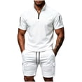 thumbnail image 2 of Zormilly Mens Two Piece Summer Outfit Short Sleeve Collared Shirts Shorts Loungewear Sets with Pockets Loose Workout Sets, S-3XL, 2 of 7